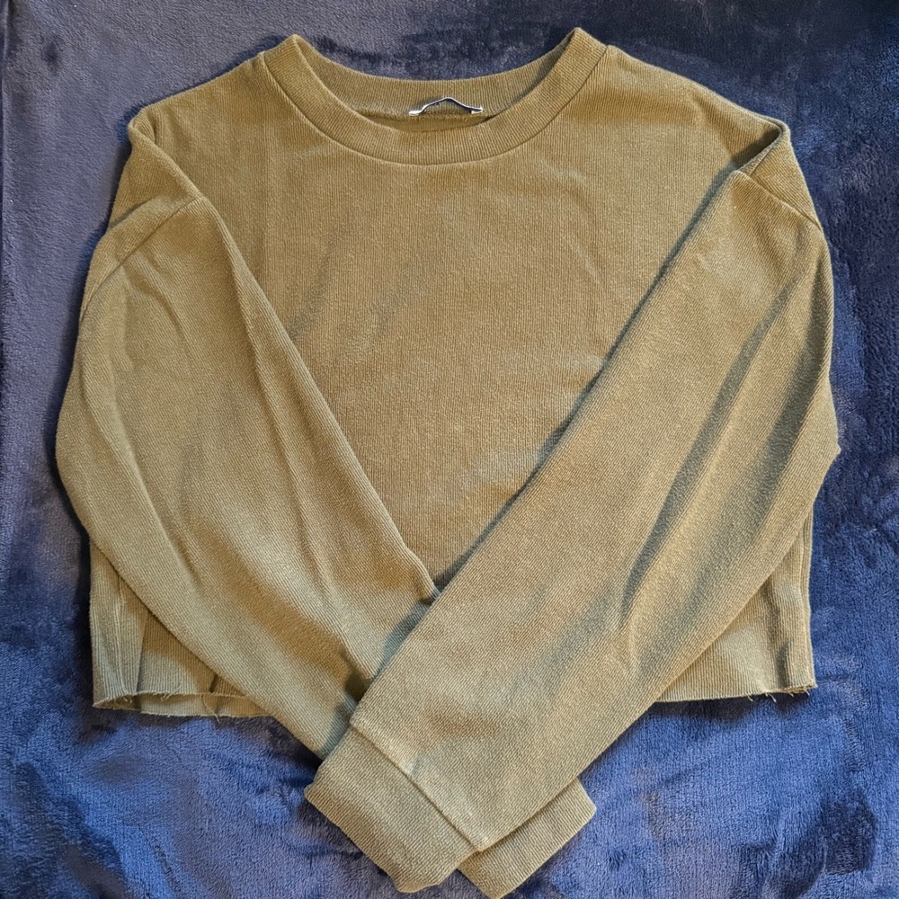 Zara Olive Green Cropped Long Sleeve Top